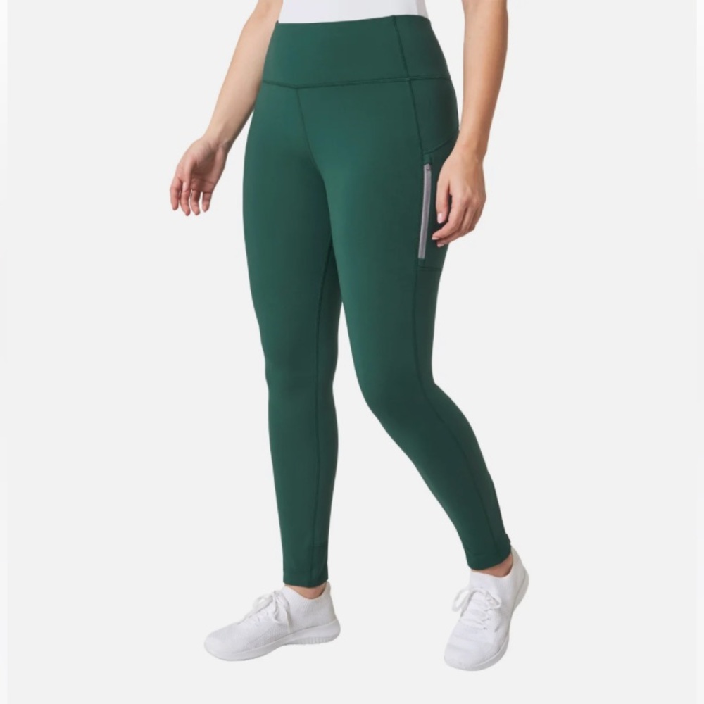 Mondetta Ladies High Waist Active Fleece Lined Zipper Pockets Legging Green